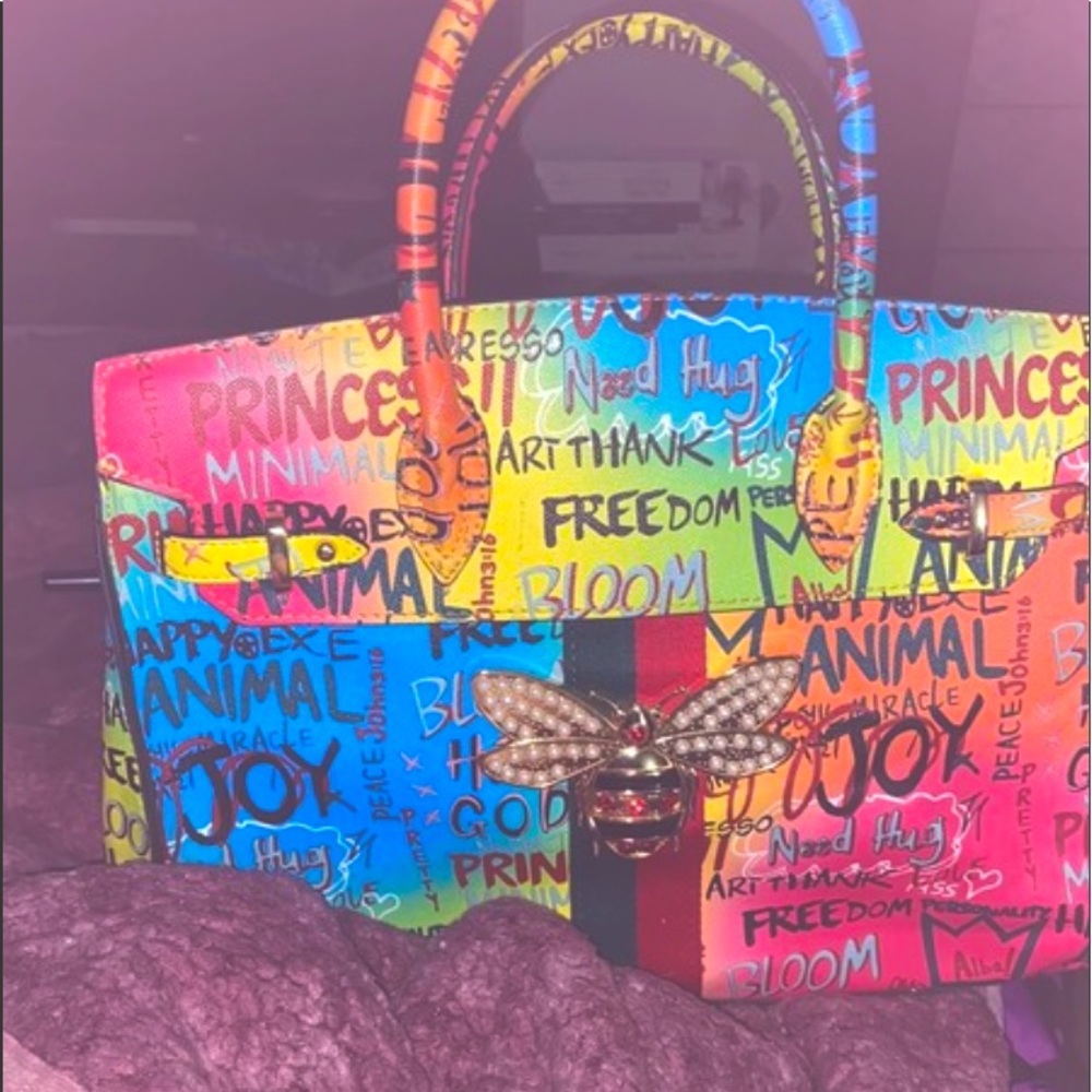 Woman’s big graffiti handbag multi colored